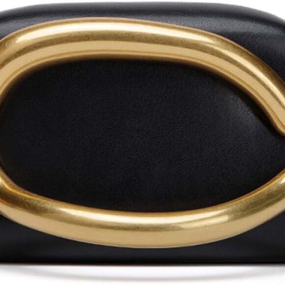 Women PU Leather Black Evening Clutch Bag with Metal Handle & Chain, Elegant & T - Picture 1 of 6